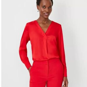 Ann Taylor Shimmer Mixed Media Pleat Front Top